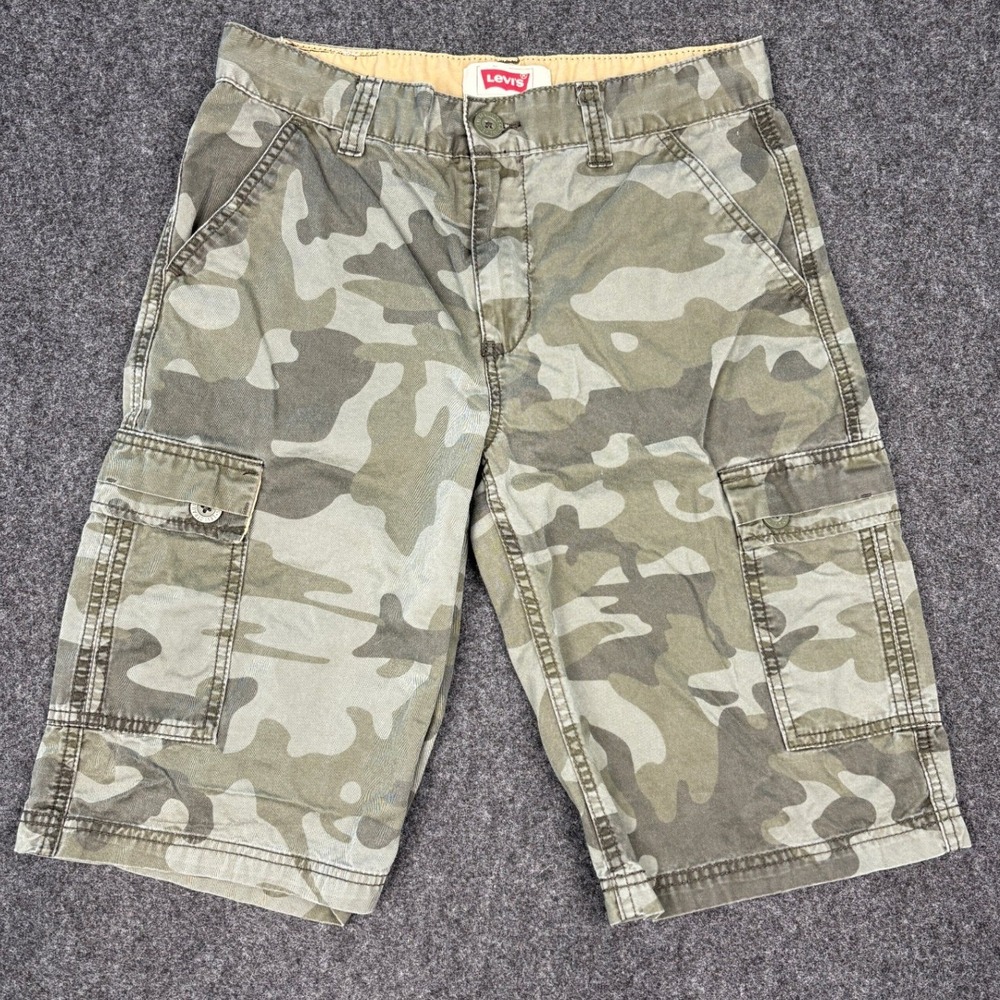 Levi's Boys Camo Cargo Shorts Green Brown 16REG W28 Cotton Casual Multi-Pocket